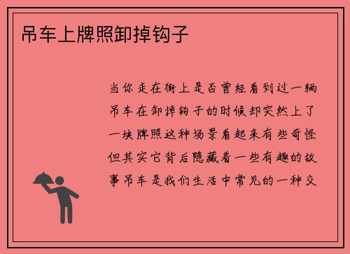 吊车上牌照卸掉钩子