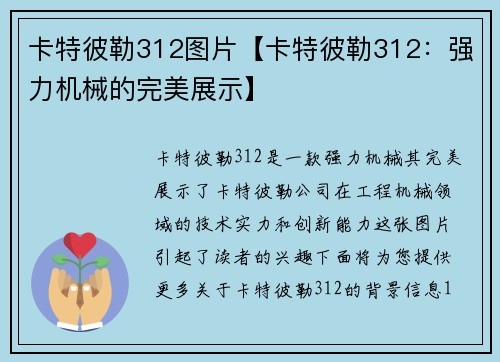 卡特彼勒312图片【卡特彼勒312：强力机械的完美展示】